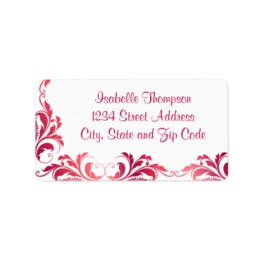 Chic Pink Damask Flourish Border Etiket (Voorkant)