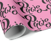 Chic Pink en Black Paris Typografie Patroon Cadeaupapier (Rol Hoek)