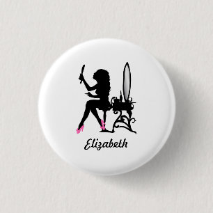 Chic Pink en Black Woman of Mode Silhouette Ronde Button 3,2 Cm