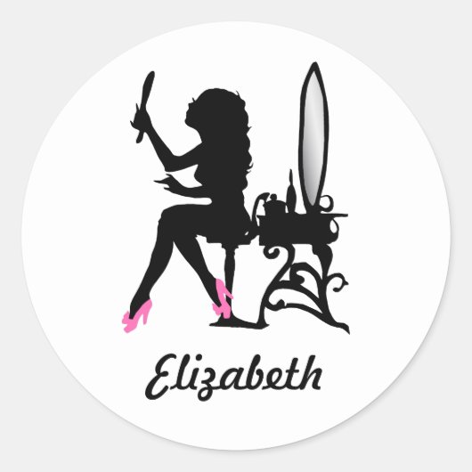 Chic Pink en Black Woman of Mode Silhouette Ronde Sticker (Voorkant)