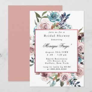 Chic Pink en Blauwgroen Peony Bridal Shower Invita Kaart