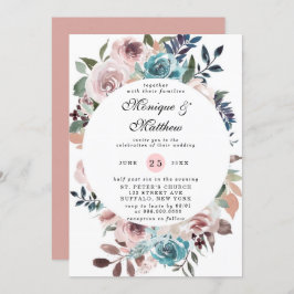 Chic Pink en Blauwgroen Waterverf Peony Wedding In Kaart