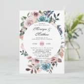 Chic Pink en Blauwgroen Waterverf Peony Wedding Kaart (Staand voorkant)