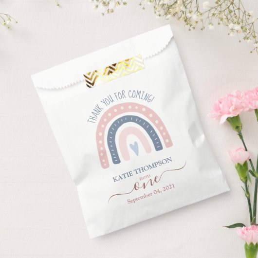 Chic Pink en Blue Rainbow Boho First Birthday Bedankzakje (Gezegeld)