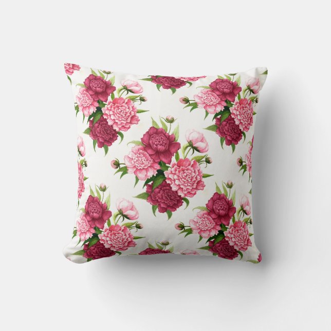 Chic Pink en Burgundy Peonies Accent Pillow Kussen (Voorkant)