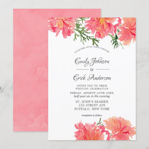 Chic Pink en Coral Waterverf Dahlias Wedding Kaart
