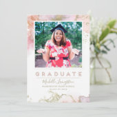 Chic Pink en Gold Abstract Art Afstuderen Aankondiging (Staand voorkant)