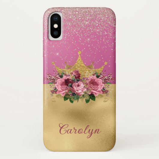 Chic Pink en Gold Floral Crown Case-Mate iPhone Case (Achterkant)