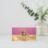Chic Pink en Gold Floral Crown Visitekaartje (Staand voorkant)