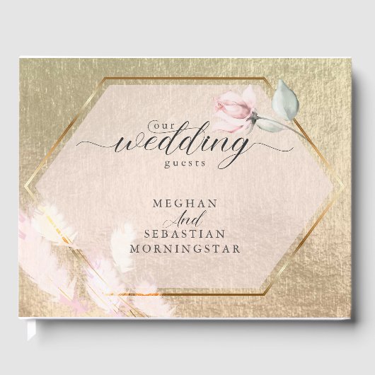 Chic Pink en Gold Floral Wedding Guest Book Gastenboek (Voorkant)