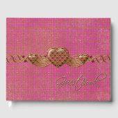 Chic Pink en Gold Hearts Wedding Guest Book Gastenboek (Voorkant)