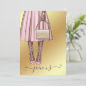 Chic Pink en Gold Monogram Bachelorette Party Kaart (Staand voorkant)