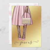 Chic Pink en Gold Monogram Bachelorette Party Kaart (Voorkant / Achterkant)