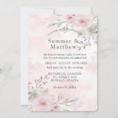Chic Pink en Gray Waterverf Peony Rustic Wedding Kaart (Voorkant)