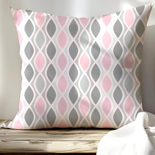Chic Pink en Grey Trellis Pattern Kussen (Creator heeft geüpload)