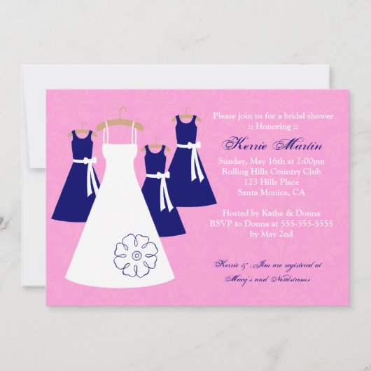 Chic Pink en Navy Bridal Shower Invitation Kaart (Voorkant)