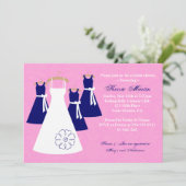 Chic Pink en Navy Bridal Shower Invitation Kaart (Staand voorkant)