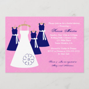Chic Pink en Navy Bridal Shower Invitation Kaart