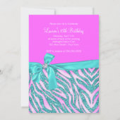 Chic Pink Fake Glitter Zebra Quinceanera Party Kaart (Achterkant)