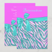 Chic Pink Fake Glitter Zebra Quinceanera Party Kaart (Voorkant / Achterkant)