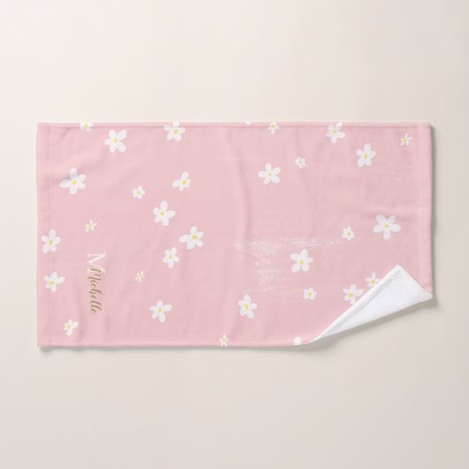 Chic Pink Farmhouse Sweet Daisies Girly Monogram Bad Handdoek (Handdoek)