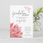 Chic Pink Feather Graduation Party Kaart (Staand voorkant)