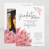 Chic Pink Feather Graduation Party Kaart (Voorkant / Achterkant)