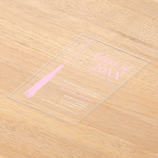 Chic Pink Feminine 2025 Afstudeerder Tassel Afstud Acryl Uitnodigingen (Laagn)