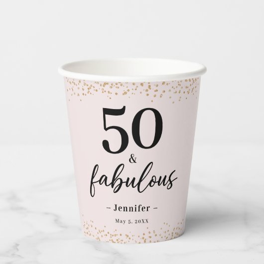 Chic Pink Fifty en fantastische verjaardag Papieren Bekers (Achterkant)