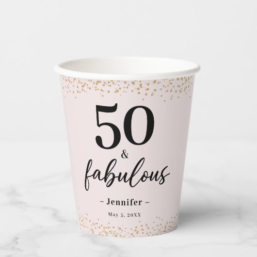 Chic Pink Fifty en fantastische verjaardag Papieren Bekers (Voorkant)