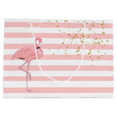 Chic Pink Flamingo and Stripes Gift Bag Large Cadeautasje (Achterkant)