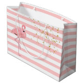 Chic Pink Flamingo and Stripes Gift Bag Large Cadeautasje (Achterkant Gekanteld)