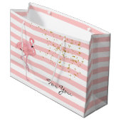 Chic Pink Flamingo and Stripes Gift Bag Large Cadeautasje (Voorkant Gekanteld)