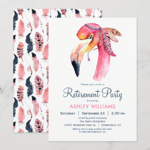 Chic Pink Flamingo Uitnodiging van het Pensioenfee
