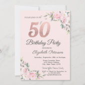 Chic Pink Floral 50e verjaardag Kaart (Voorkant)