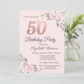 Chic Pink Floral 50e verjaardag Kaart (Staand voorkant)