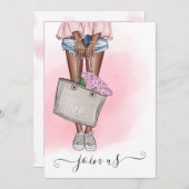 Chic Pink Floral Bachelorette Monogram Kaart (Voorkant / Achterkant)