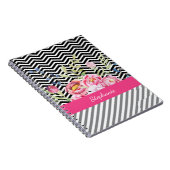 Chic Pink Floral Black en White Chevrons and Name Notitieboek (Rechterzijde)