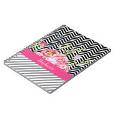 Chic Pink Floral Black en White Chevrons and Name Notitieboek (Linkerzijde)