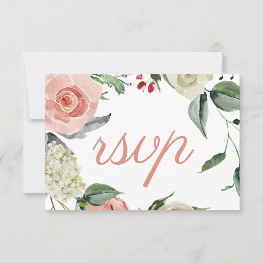 Chic Pink Floral Botanical Wedding RSVP Kaartje (Voorkant)