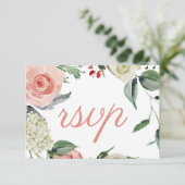 Chic Pink Floral Botanical Wedding RSVP Kaartje (Staand voorkant)