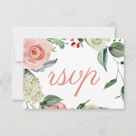 Chic Pink Floral Botanical Wedding RSVP Kaartje