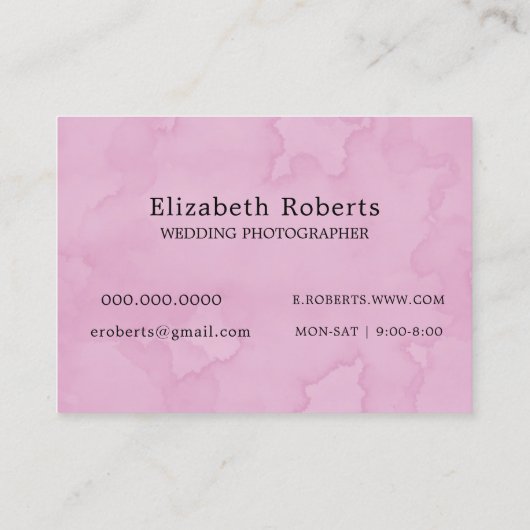 Chic Pink Floral Camera Weddenschap Fotograaf Visitekaartje (Achterkant)