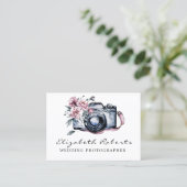 Chic Pink Floral Camera Weddenschap Fotograaf Visitekaartje (Staand voorkant)