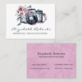 Chic Pink Floral Camera Weddenschap Fotograaf Visitekaartje