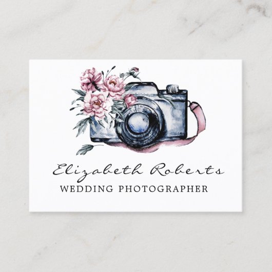 Chic Pink Floral Camera Weddenschap Fotograaf Visitekaartje (Voorkant)