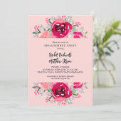 Chic Pink Floral Engagement Party Kaart (Staand voorkant)