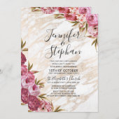 Chic Pink Floral Gold Marble Wedding Kaart (Voorkant / Achterkant)