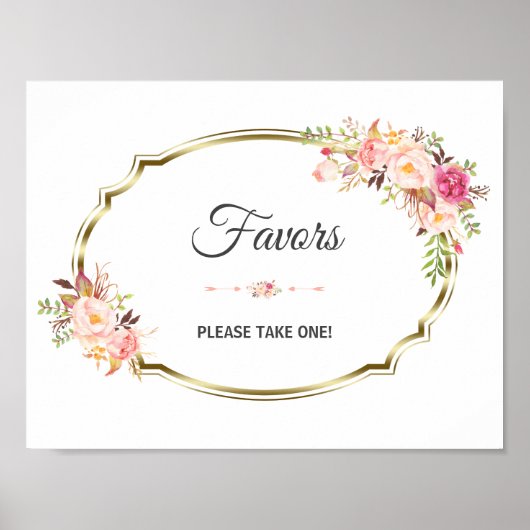 Chic Pink Floral Gold Wedding Favor Sign Poster (Voorkant)