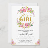 Chic Pink Floral Het is een meisje Baby shower Kaart (Voorkant)